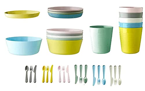 Ikea - Juego de vajilla y cubertería Kalas de colores pastel para niños, de plástico, sin BPA, con cuencos, cubiertos, platos y vasos