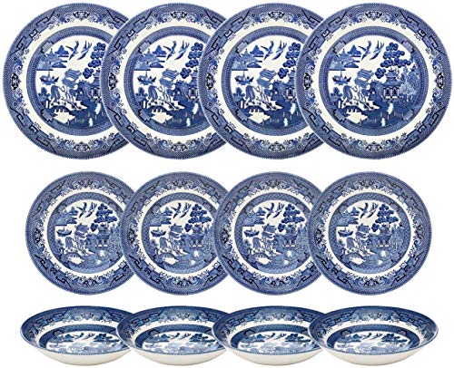 Churchill Cena de sauce azul placas placas de ensalada y Coupe 12 pieza vajilla Set 12 piezas Set de tazones